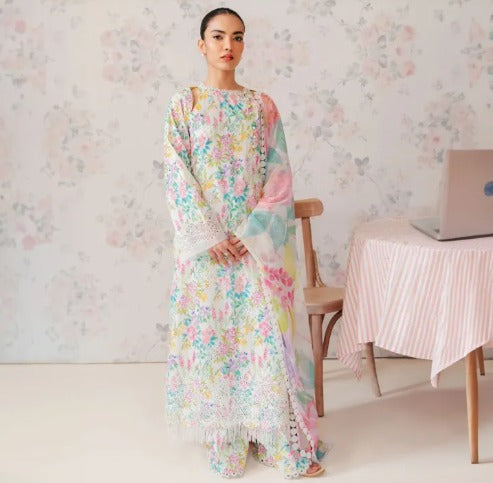 UA Threads Swiss Lawn Printed Suit with Silk Organza Dupatta