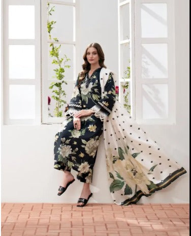 UA Threads 3-Piece Swiss Lawn Suit with Elegant Mixed Dupatta